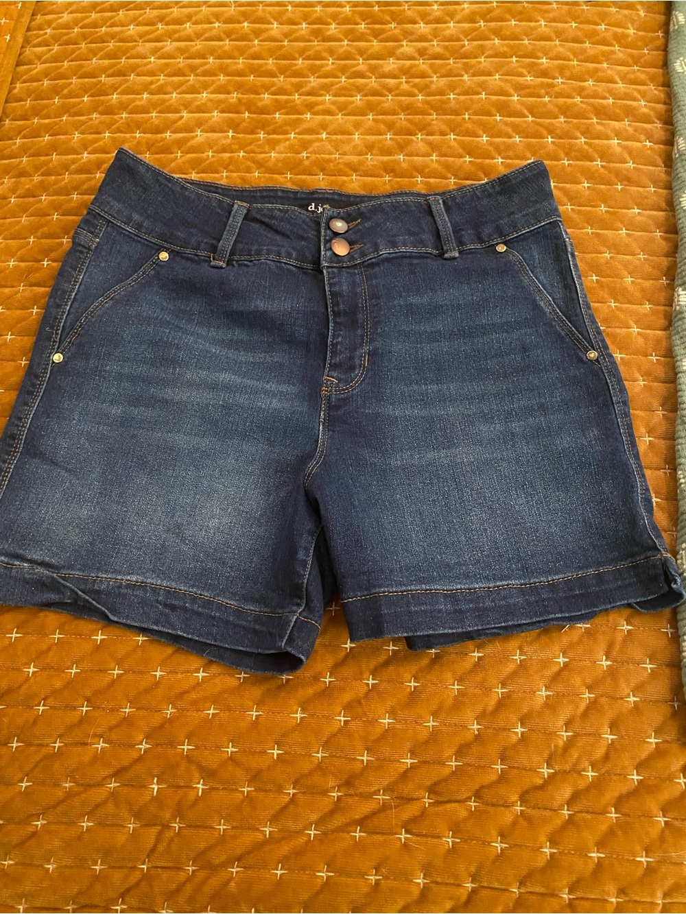 d. jeans Dark Blue Denim Shorts with Double Button Waist
